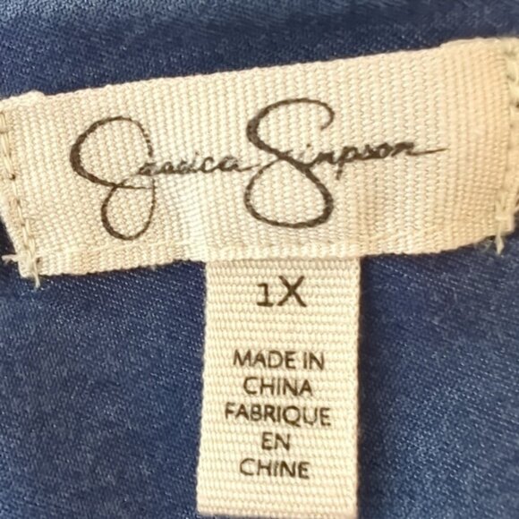 Jessica Simpson 1X Isabelle Shirt Dark Blue Lace Up Pockets Short Sleeves - Picture 7 of 8